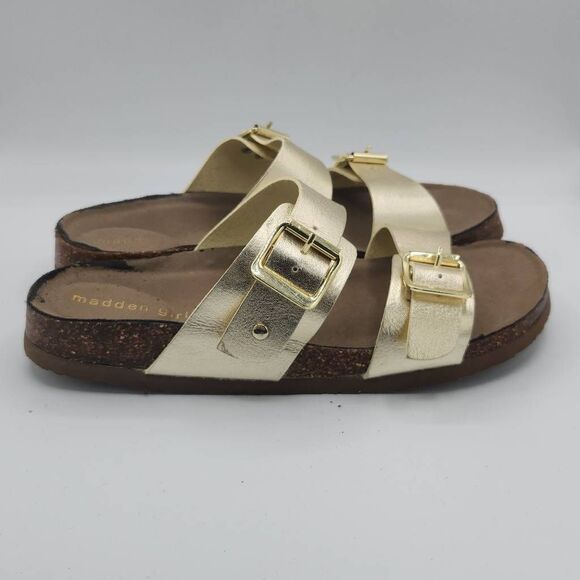 Madden Girl Women's Size 8 Brando Metallic Silver Double Buckle Sandals - Picture 5 of 9